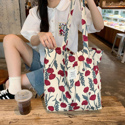 Large Capacity Women Thin Cloth Shoulder Bag Retro Floral School girl's Book Tote Handbags Vintage Female Grocery Shopping Bags   067-AA3-0013