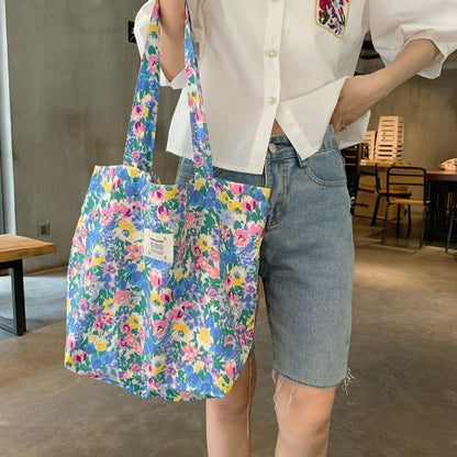 Large Capacity Women Thin Cloth Shoulder Bag Retro Floral School girl's Book Tote Handbags Vintage Female Grocery Shopping Bags   067-AA3-0013