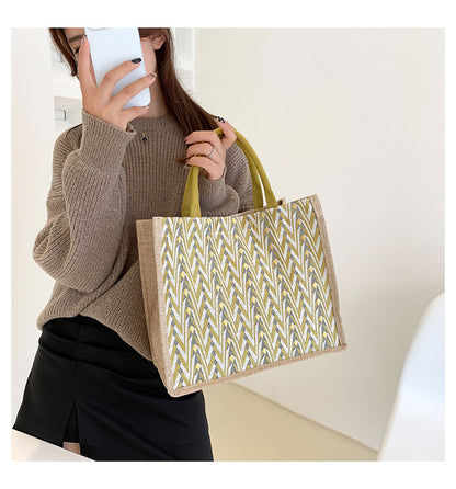 Women's Daily Handbag Linen Canvas Shoulder Bag Large Shopping Bag Casual Tote Bag   067-AA7-0003