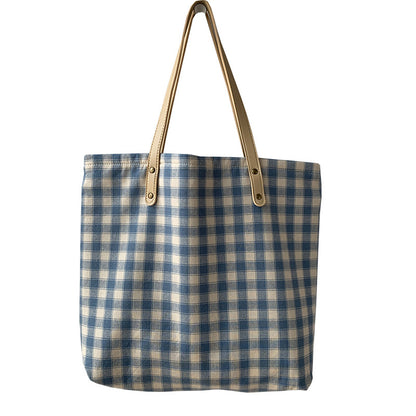 Checkered Tote bag, Woman Canvas Bag, cotton bag, Pastel, handmade, gift for her, leather handle, reusable, , large bag, modern   067-AA3-0004