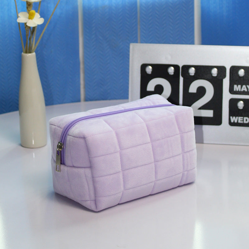 Short Plush Pillow Case Japanese Female Large Capacity Cosmetic Storage Bag Stationery Box   067-AA1-0008