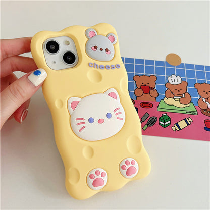 Cute Cartoon Cat Mouse Cheese iPhone 14 13 12 11 Pro Max Mini X XS Max XR 7 8 Plus SE 2020