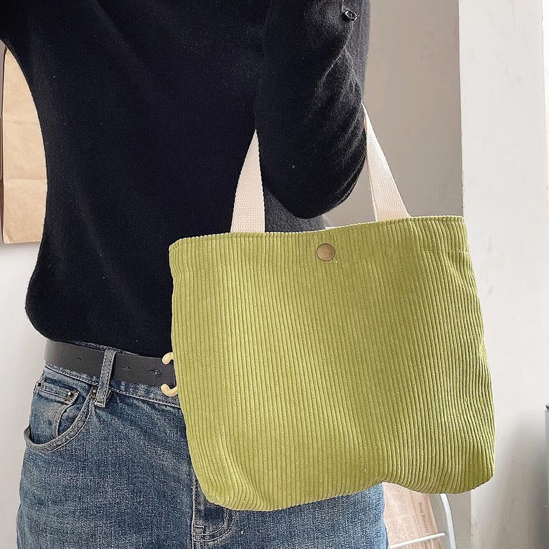 Corduroy Lunch Bag Reusable Picnic Bucket Bags Casual Tote Female Portable Purse 067-AA7-0005