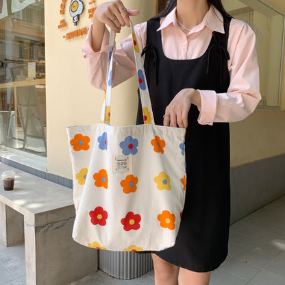 Large Capacity Women Thin Cloth Shoulder Bag Retro Floral School girl's Book Tote Handbags Vintage Female Grocery Shopping Bags   067-AA3-0013