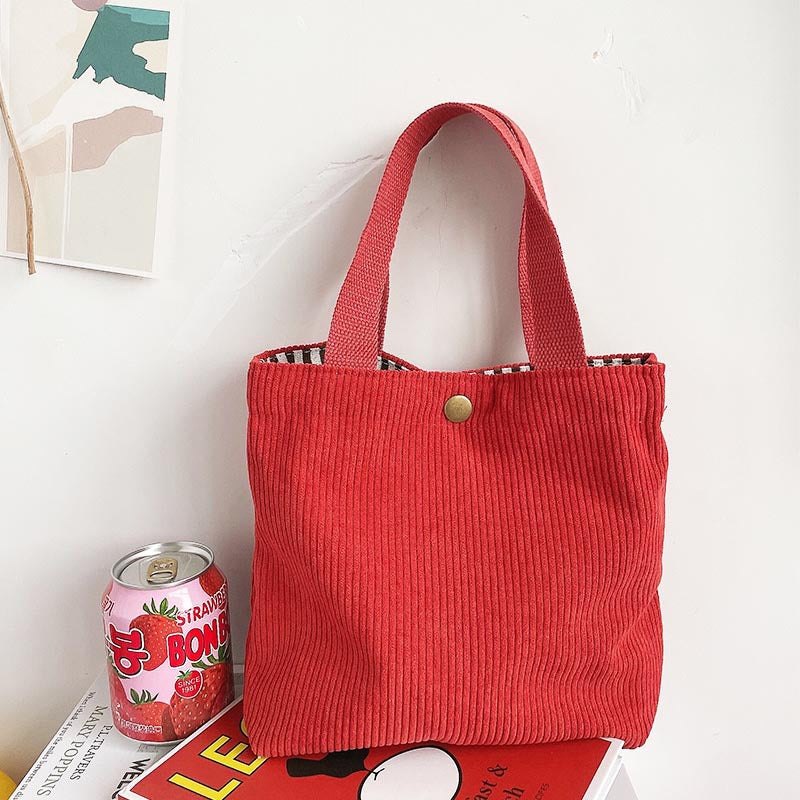 Corduroy Lunch Bag Reusable Picnic Bucket Bags Casual Tote Female Portable Purse 067-AA7-0005