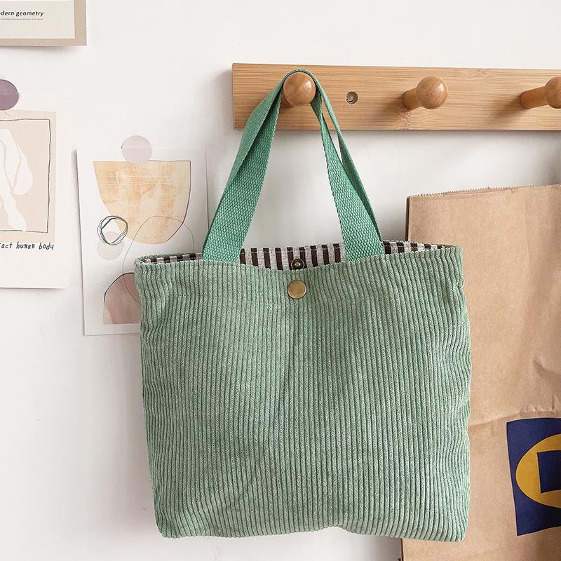 Corduroy Lunch Bag Reusable Picnic Bucket Bags Casual Tote Female Portable Purse 067-AA7-0005