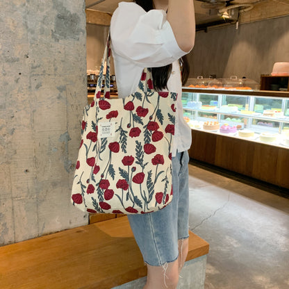 Large Capacity Women Thin Cloth Shoulder Bag Retro Floral School girl's Book Tote Handbags Vintage Female Grocery Shopping Bags   067-AA3-0013