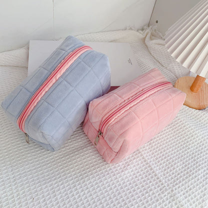 Short Plush Pillow Case Japanese Female Large Capacity Cosmetic Storage Bag Stationery Box   067-AA1-0008