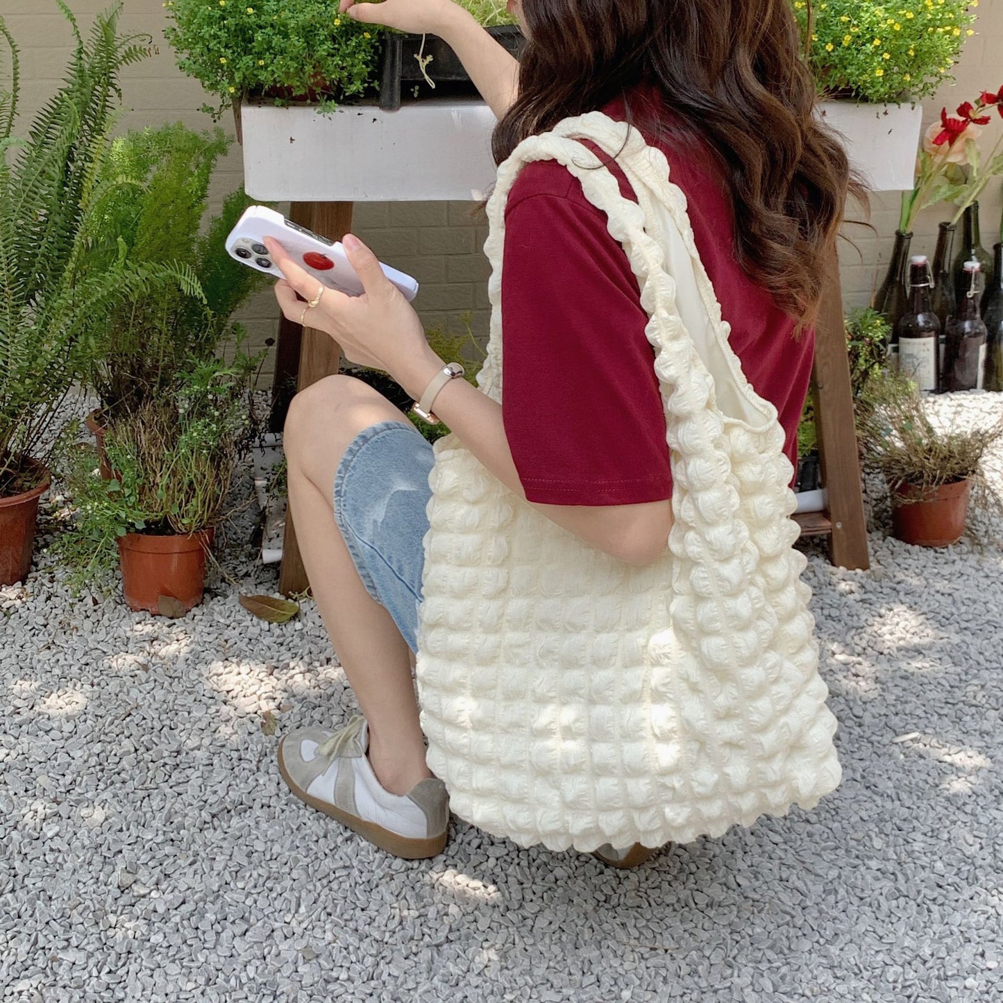 Cloud Bubble Flower Shoulder Bag Vest Bag Female Student Simple Handbag Canvas Bag Tote Bag  067-AA3-0014