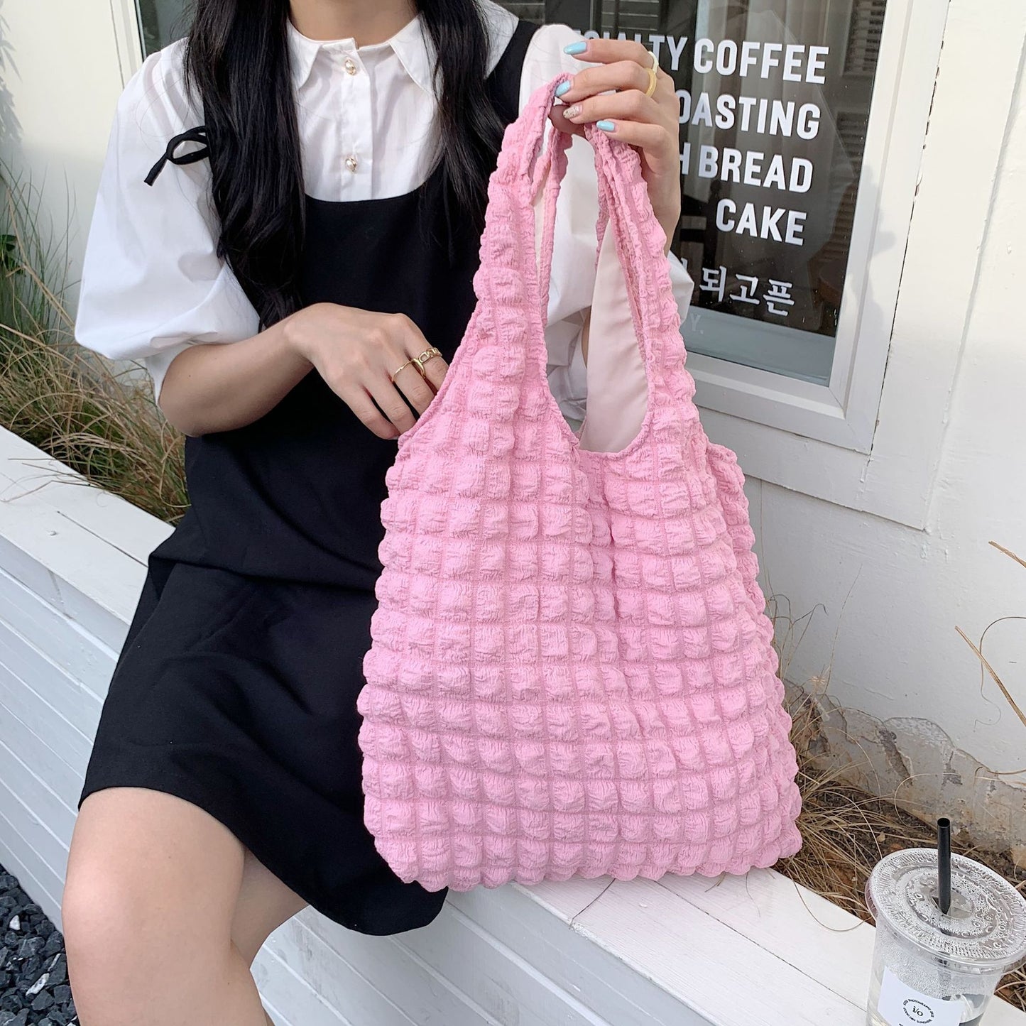 Cloud Bubble Flower Shoulder Bag Vest Bag Female Student Simple Handbag Canvas Bag Tote Bag  067-AA3-0014