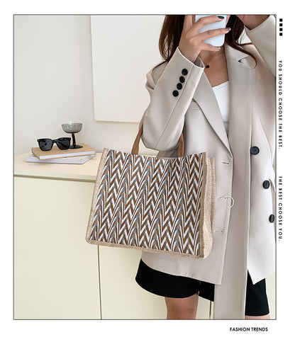 Women's Daily Handbag Linen Canvas Shoulder Bag Large Shopping Bag Casual Tote Bag   067-AA7-0003