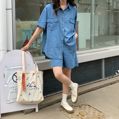 New Canvas Contrast Color Women's Bag Fashion Embroidered Ribbon Shoulder Bags for Women 2022 Large Capacity Student Handbags  067-AA3-0009