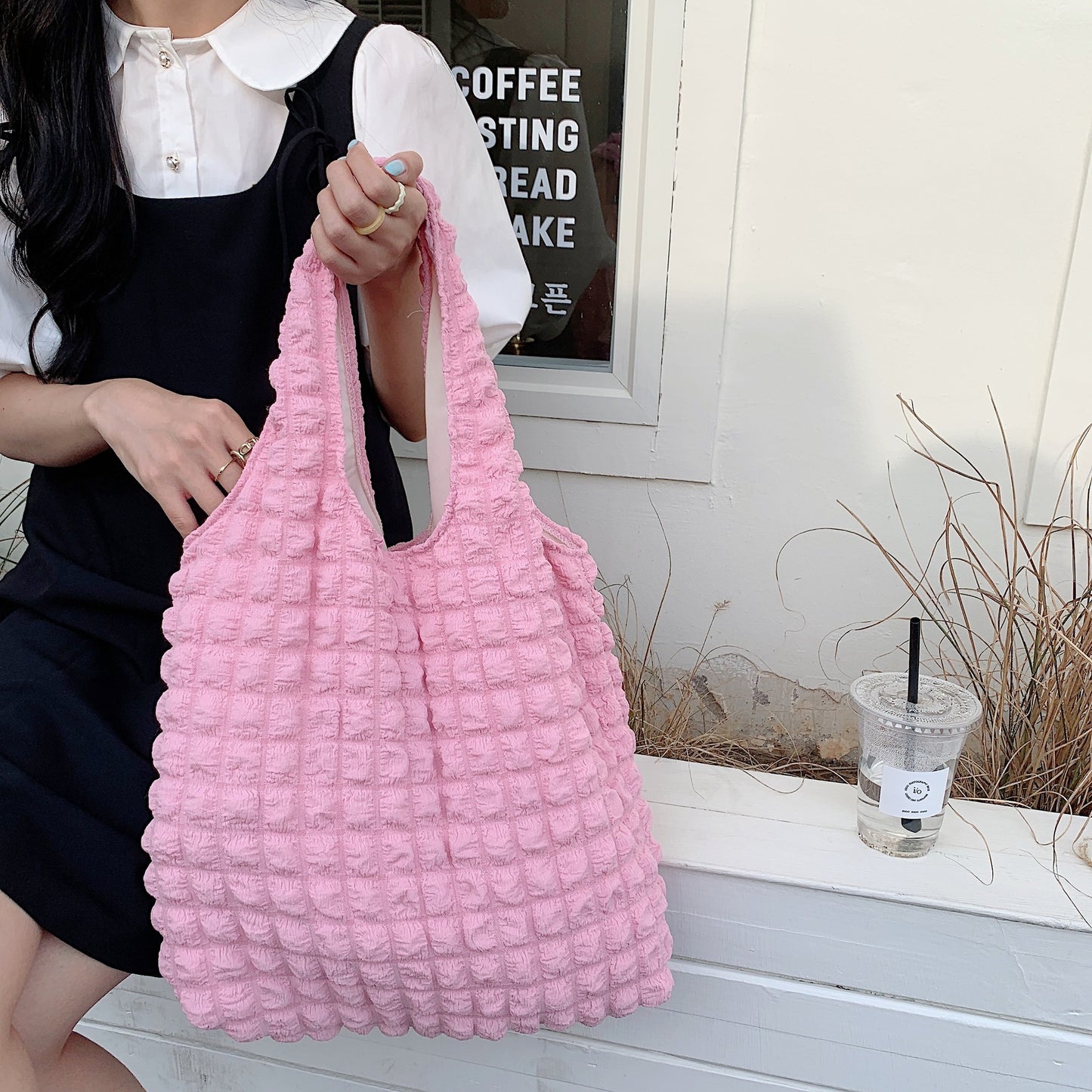 Cloud Bubble Flower Shoulder Bag Vest Bag Female Student Simple Handbag Canvas Bag Tote Bag  067-AA3-0014