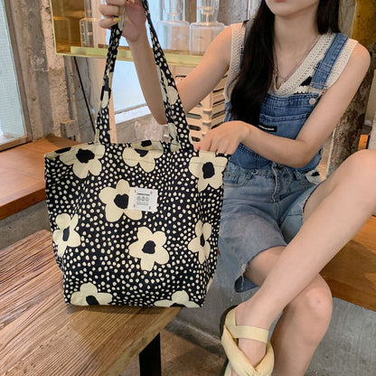 Large Capacity Women Thin Cloth Shoulder Bag Retro Floral School girl's Book Tote Handbags Vintage Female Grocery Shopping Bags   067-AA3-0013