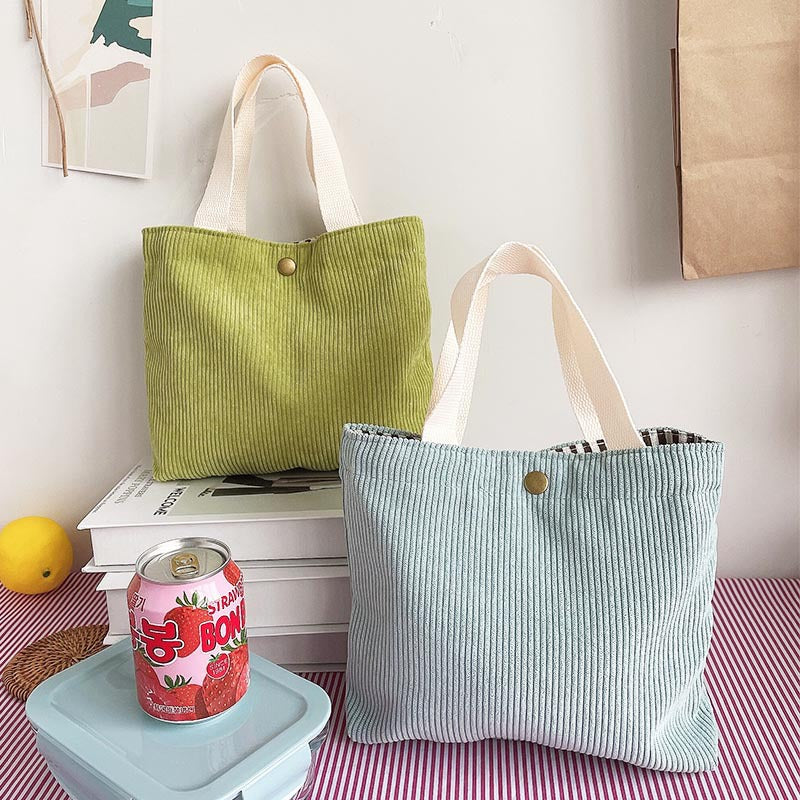 Corduroy Lunch Bag Reusable Picnic Bucket Bags Casual Tote Female Portable Purse 067-AA7-0005