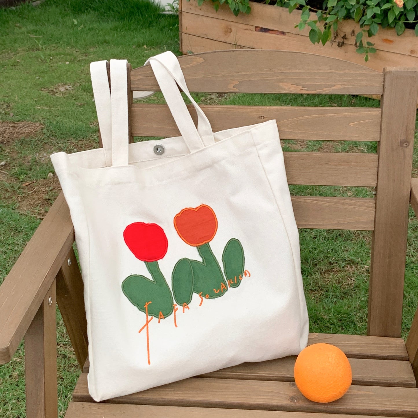 Embroidered Tulip Tote Bag Canvas Bag Shopping Bag Casual Shoulder Bag 067-AA3-0008