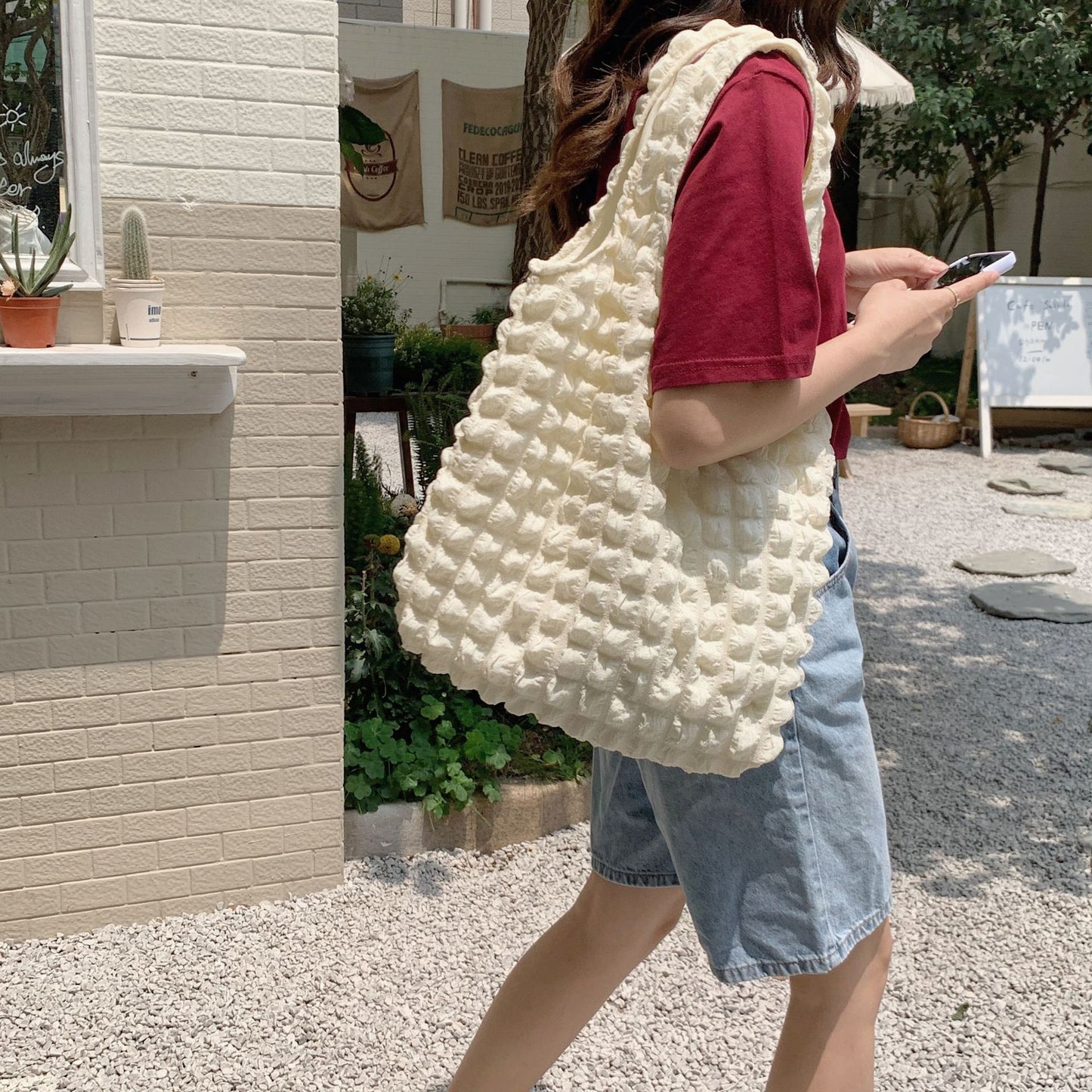 Cloud Bubble Flower Shoulder Bag Vest Bag Female Student Simple Handbag Canvas Bag Tote Bag  067-AA3-0014