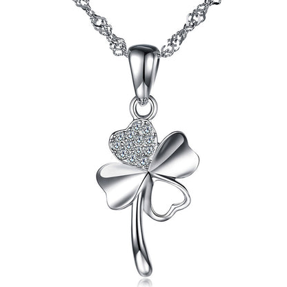 Silver Cute Clover Style Crystal Pendants Necklace For Women Wedding Party