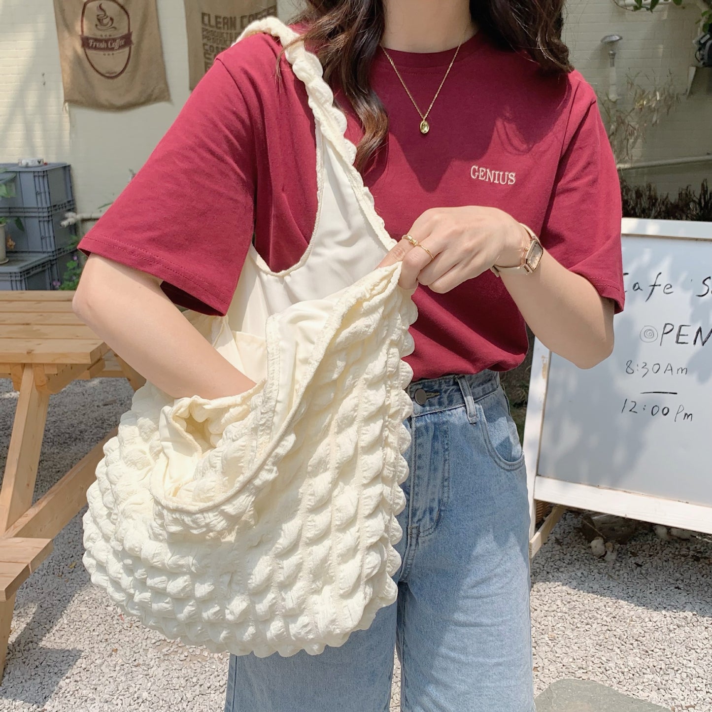 Cloud Bubble Flower Shoulder Bag Vest Bag Female Student Simple Handbag Canvas Bag Tote Bag  067-AA3-0014