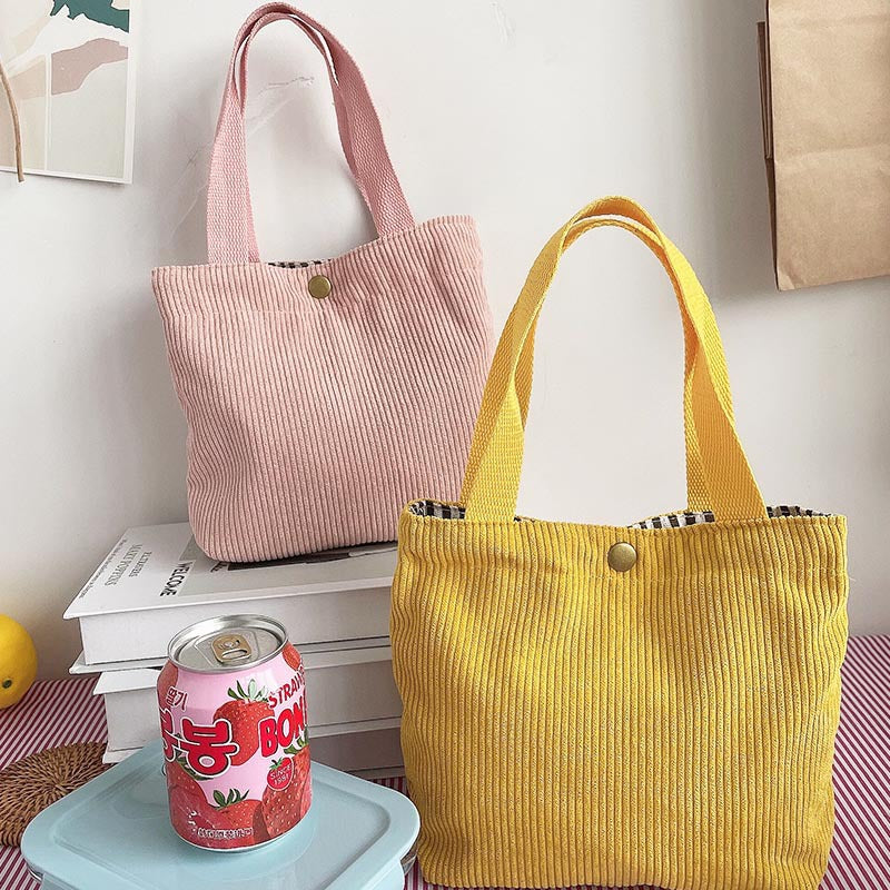 Corduroy Lunch Bag Reusable Picnic Bucket Bags Casual Tote Female Portable Purse 067-AA7-0005