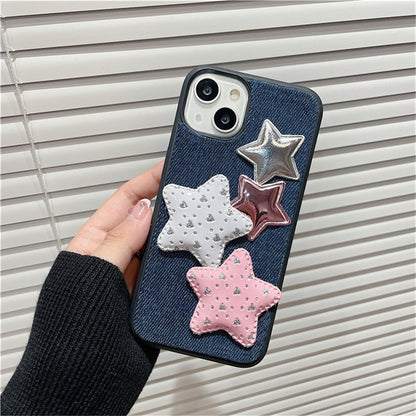 Korean Cute Glitter Star Denim Phone Case For iPhone 14 13 12 11 Pro Max Mini X XS Max XR 7 8 Plus SE 2020