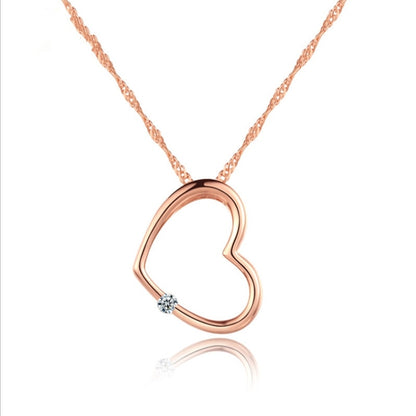 Trendy Rose Gold Heart Pendant Silver Plated Necklace For Women Jewelry