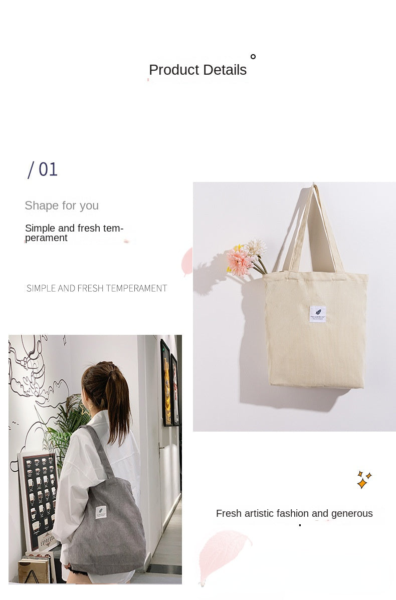 Corduroy Tote Bag Shoulder Bags Messenger Bag Lightweight Handbag Grocery Bag Women Cute Tote Bag Travel Bag for Women 067-AA3-0007