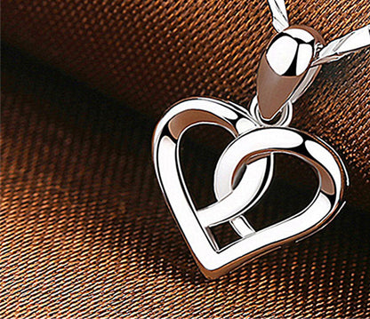 Sweet Cute Heart Pendant Silver Necklace For Women Trendy Jewelry
