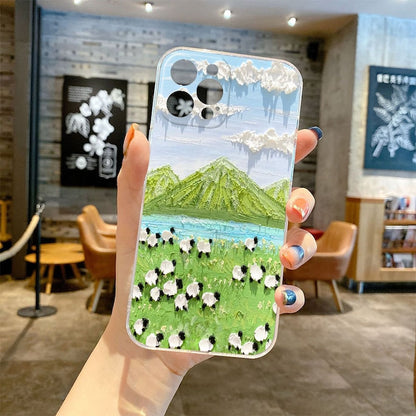 Mountain Scenery Oil Painting Phone Case with Chain  iPhone 14 13 12 11 Pro Max Mini X XS Max XR 7 8 Plus SE 2020 070-AA1-0015